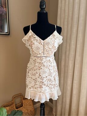 Lush White Floral Lace Ruffle Mini Dress